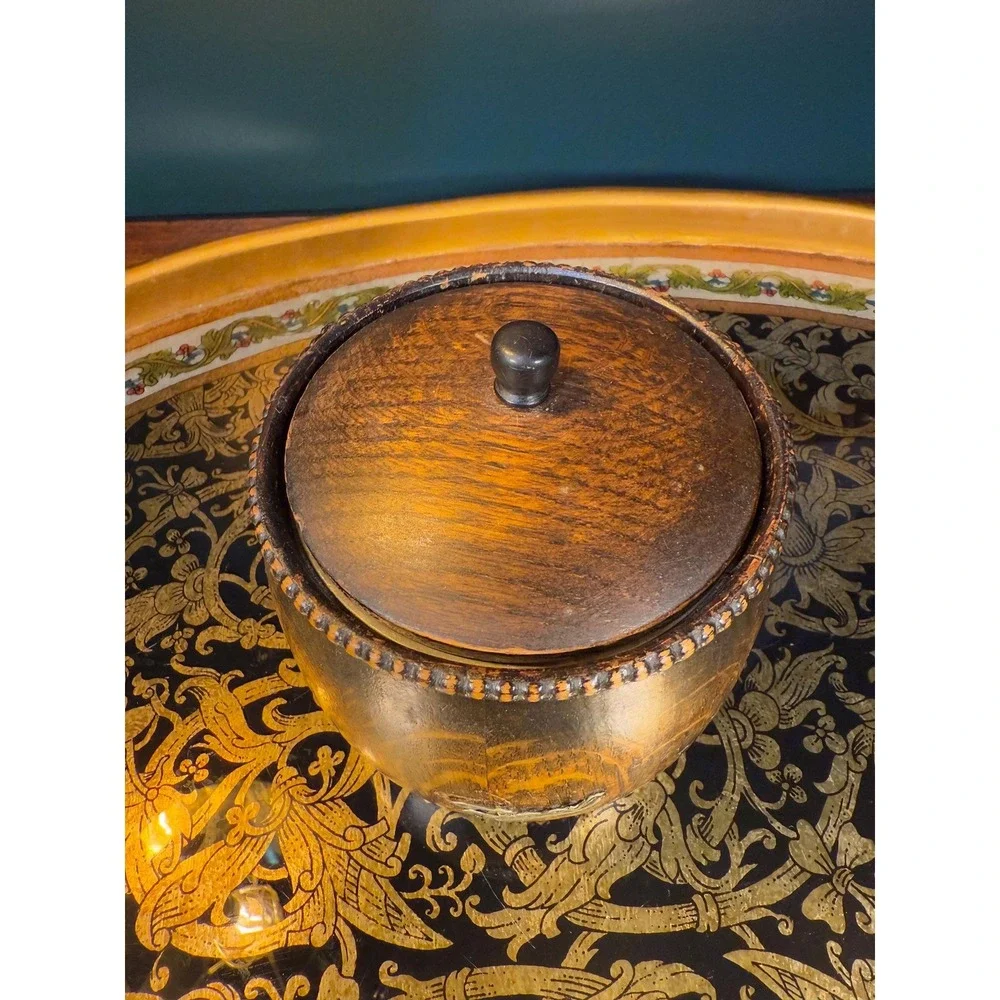 Vintage Wood Tea Caddy with Lid and Metal‎ Liner – 5